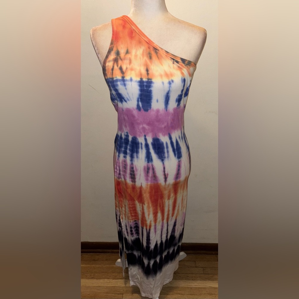 NWT Young Fabulous & Broke Tie Dyed One Shoulder Ribbed Midi Dress Large
